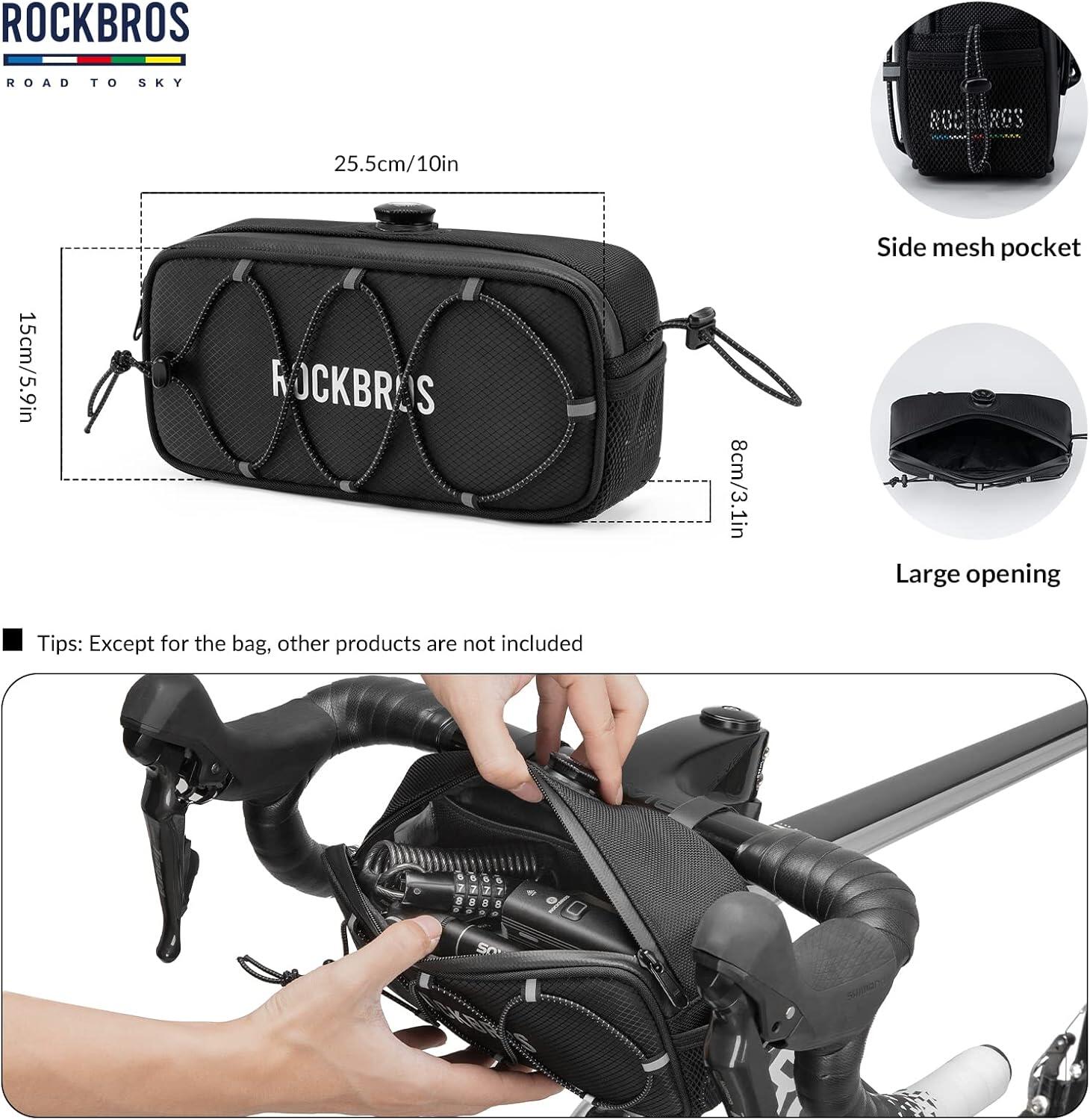 ROCKBROS Sacoche Guidon Vélo 1.9L Étanche Réfléchissant Gravel Route VTT Noir 3/6