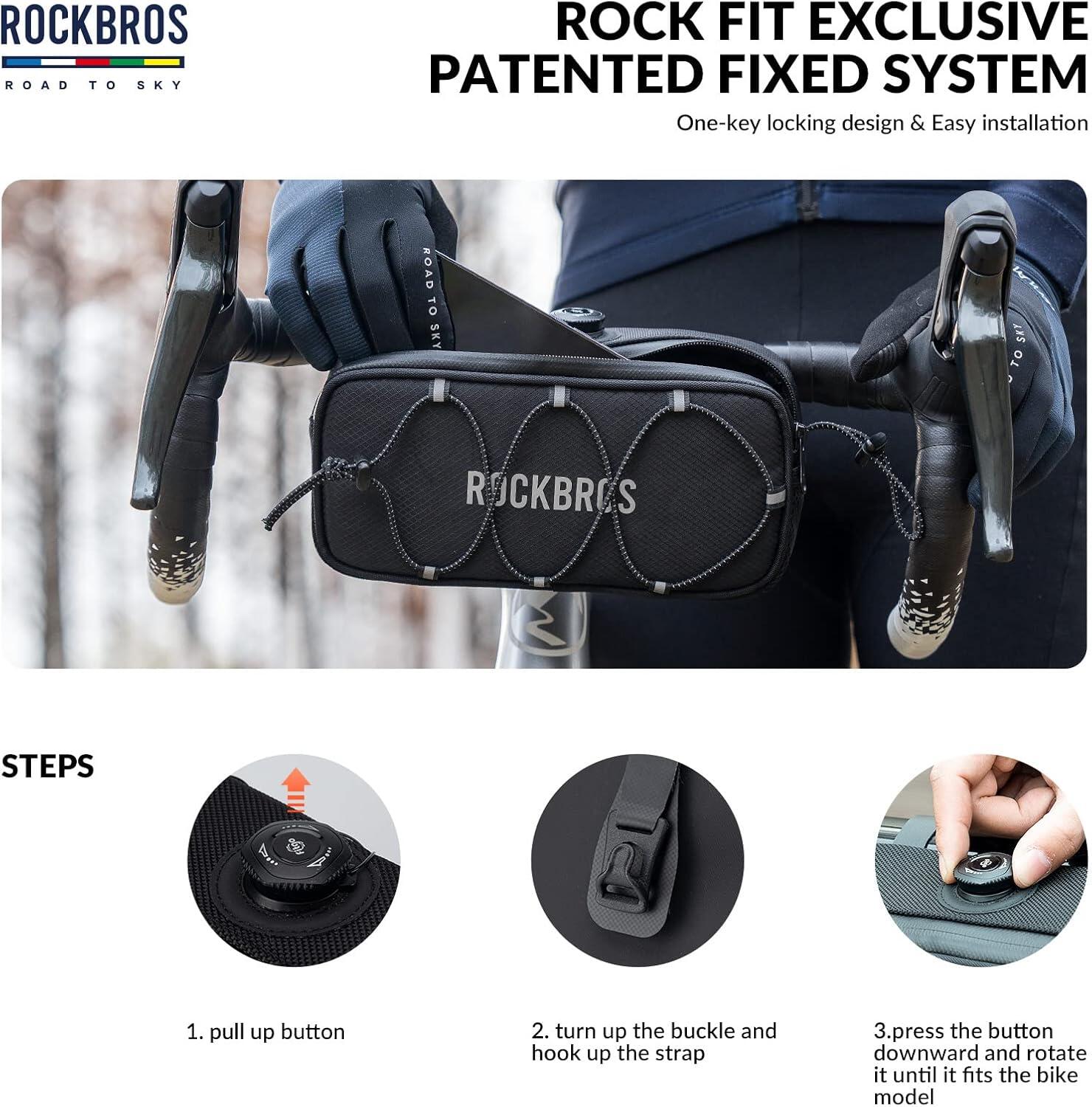 ROCKBROS Sacoche Guidon Vélo 1.9L Étanche Réfléchissant Gravel Route VTT Noir 6/6