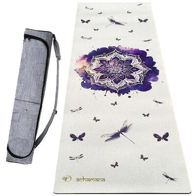 Yogamat van natuurlijk rubber en hennep 4,5 mm + waterdichte tas - mandala-roos