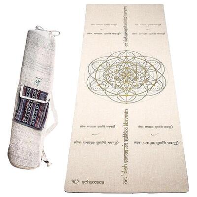 Yogamat rubber en hennep 4,5 mm + handgemaakte henneptas - mantra van vrede