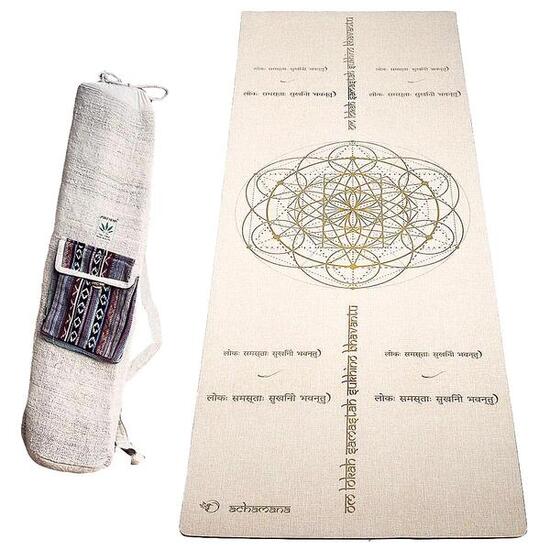 Yogamatte aus Gummi und Hemp 4,5 mm + handgefertigte Hanftasche – Mantra