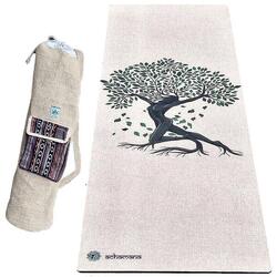 Tapis yoga caoutchouc & chanvre 4,5mm + Sac chanvre artisanal - Arbre de vie