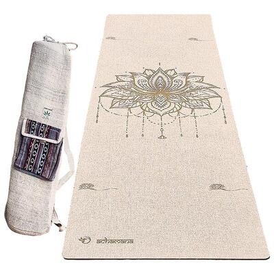 Yogamat rubber en hennep 4,5 mm + handgemaakte henneptas - lotusbloem