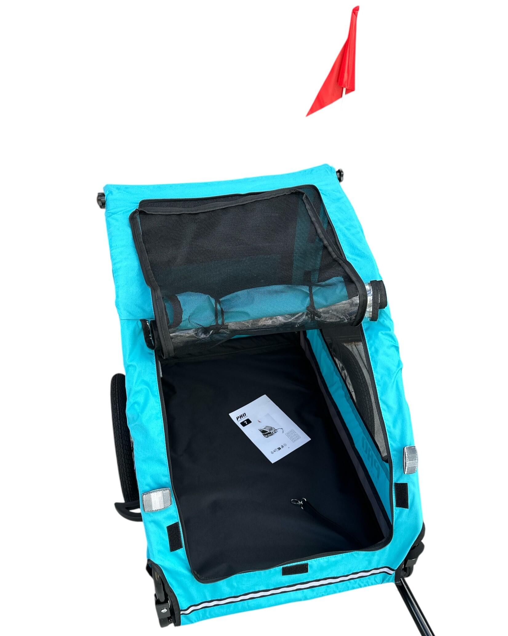 Remolque de lujo azul para perros (hasta 30 kg), plegable, para bicicleta 5/14