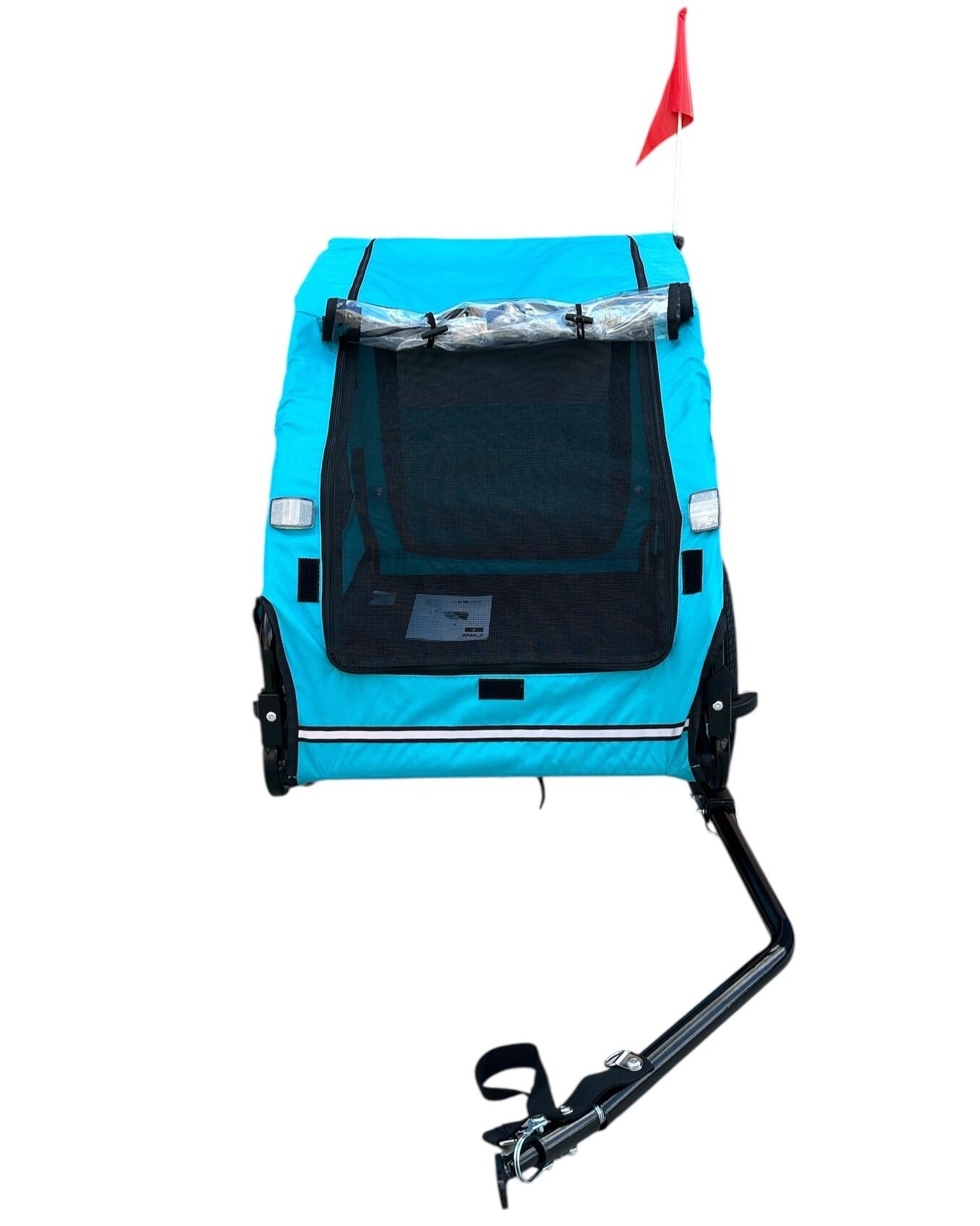 Remolque de lujo azul para perros (hasta 30 kg), plegable, para bicicleta 11/14