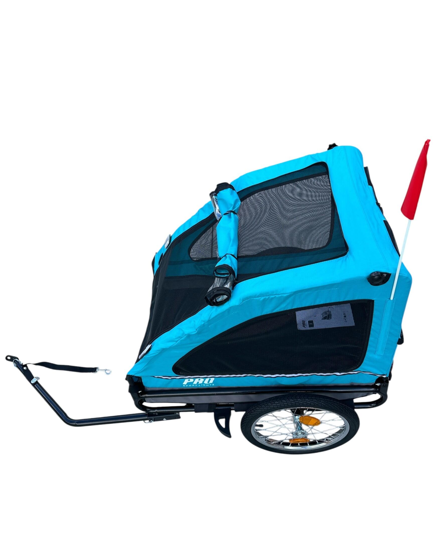 Remolque de lujo azul para perros (hasta 30 kg), plegable, para bicicleta 12/14