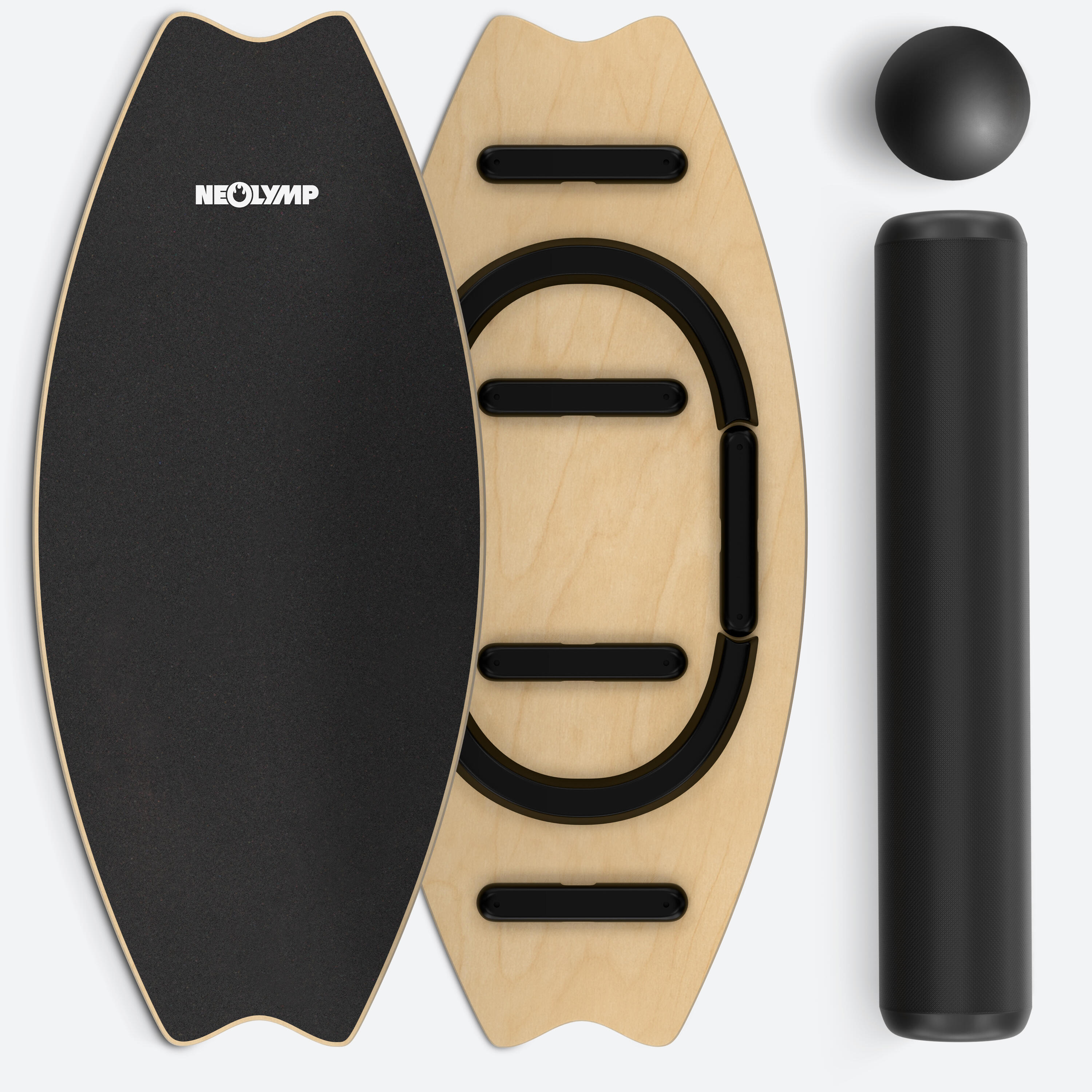 Neolymp - Planche Équilibre Bois Avec Rouleau & Balle – 7 Niveaux, Jusqu’à 210 kg - Plateau D'Équilibre - Marron|noir - No Size - Decathlon