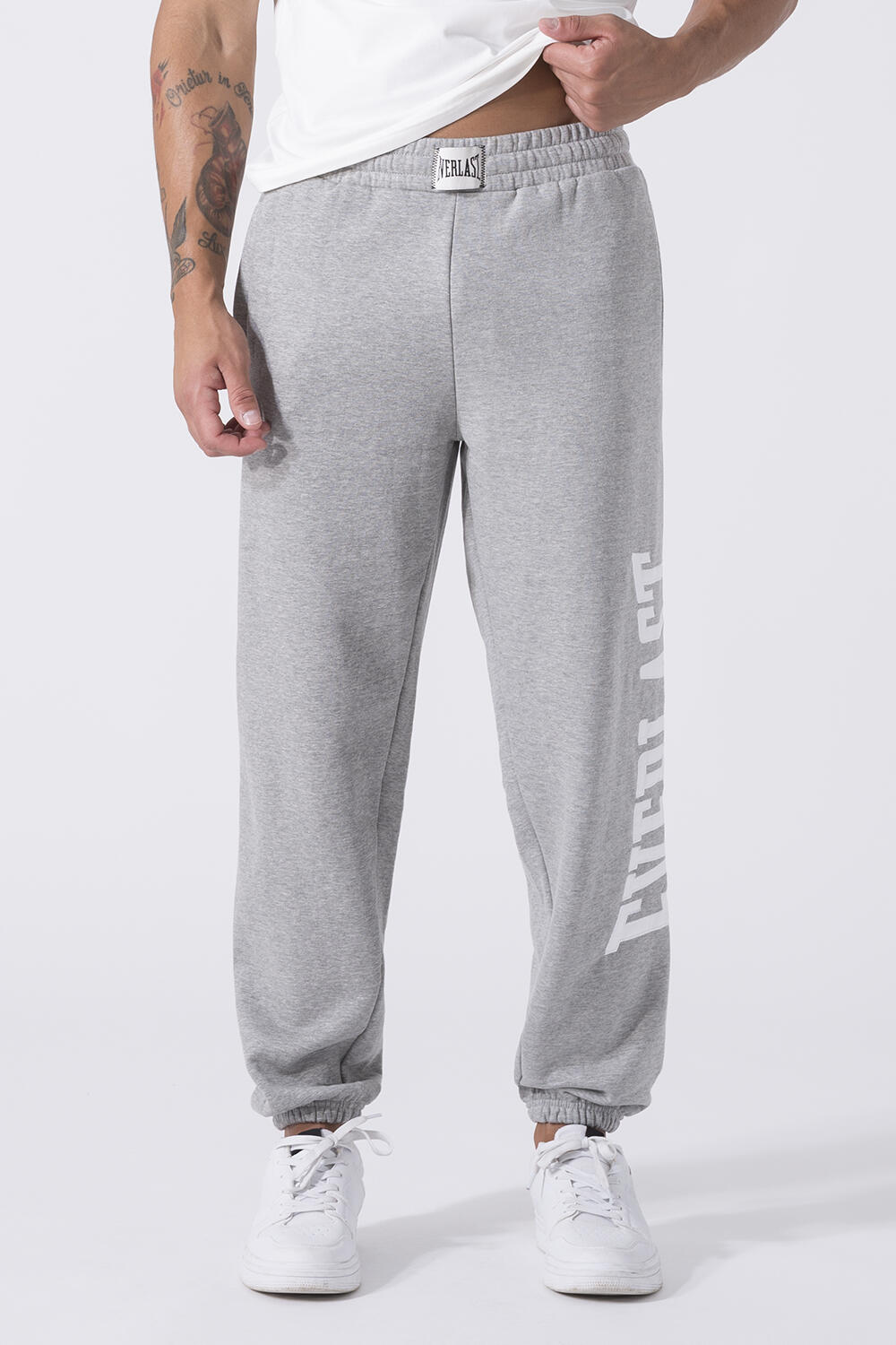 PANTALON EXCLUSIF EN MOLLETON GRIS CHINÉ COTON, POLYESTER 7/7