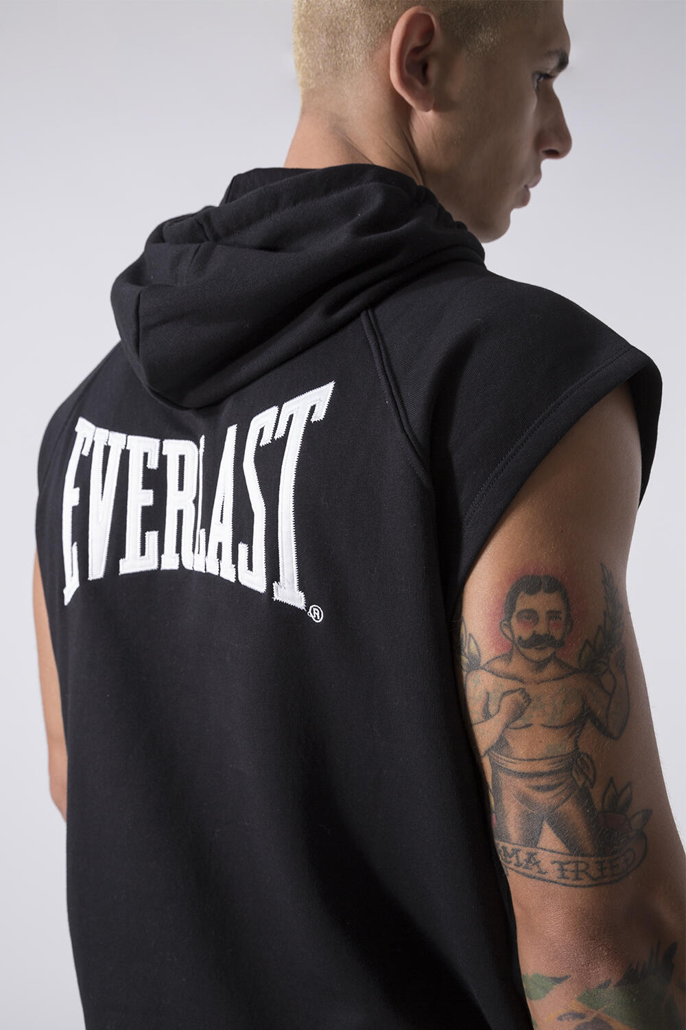 EXCLUSIVE SLEEVELESS HOODED SWEATSHIRT BLACK COTTON, POLYESTER 7/7