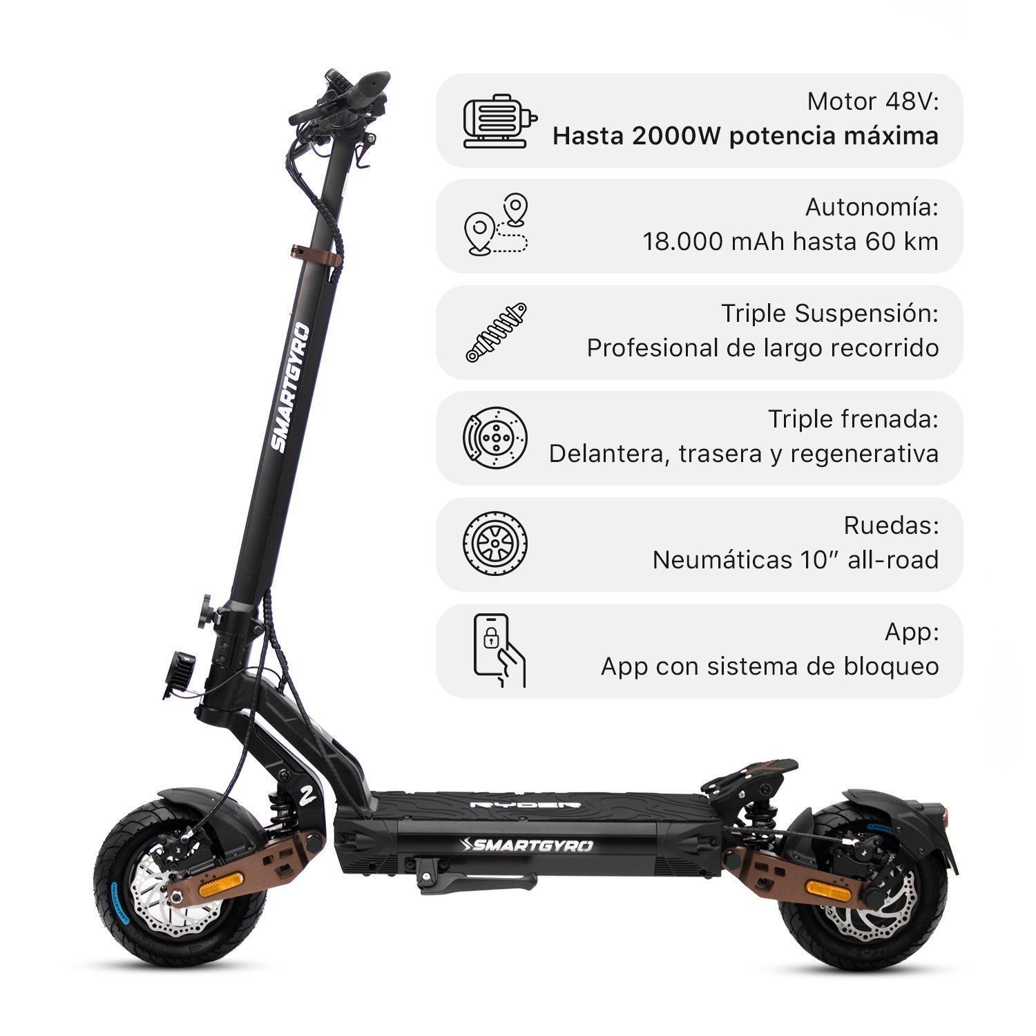 Patinete eléctrico smartGyro Ryder 2 certificado,Motor 1000w 48V,Certificado DGT 2/7