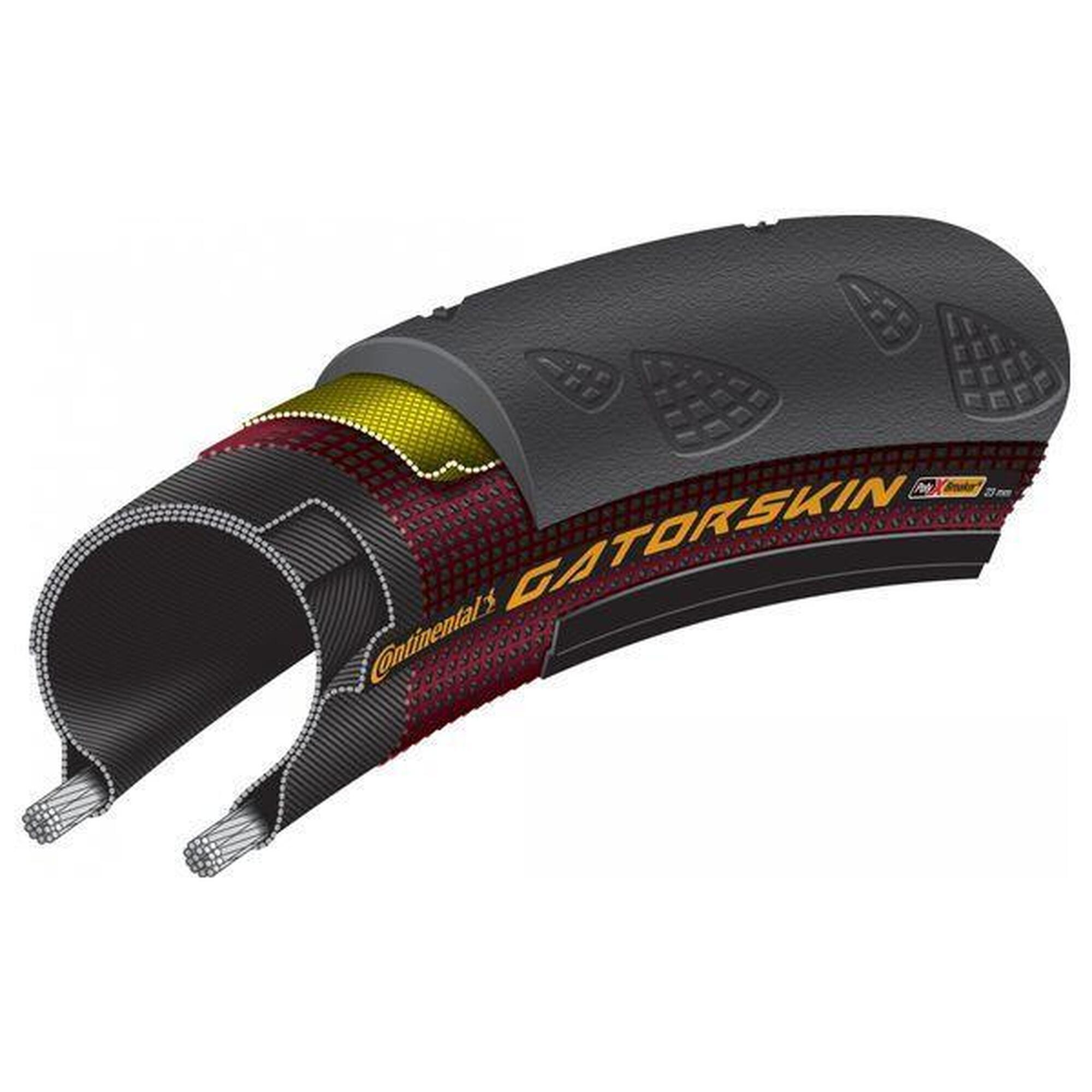 Pneu Vélo Continental Gatorskin 700x25 - Clincher Pliable, Anti-crevaison PolyX, Noir