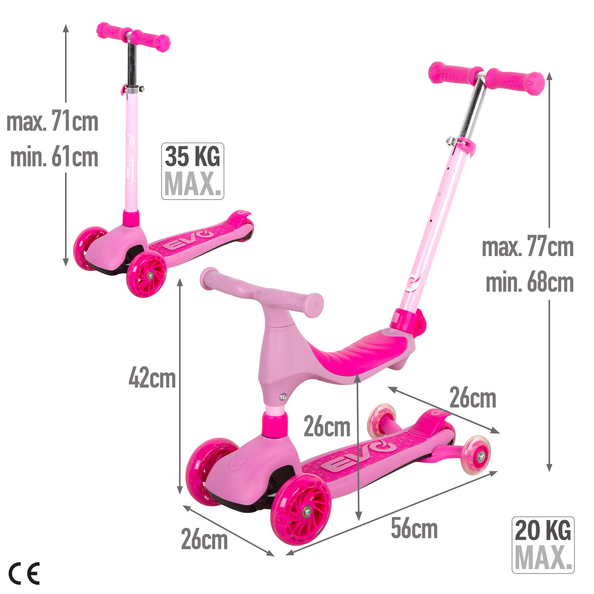 Trottinette évolutive 4 en 1 rose EVO 4/7