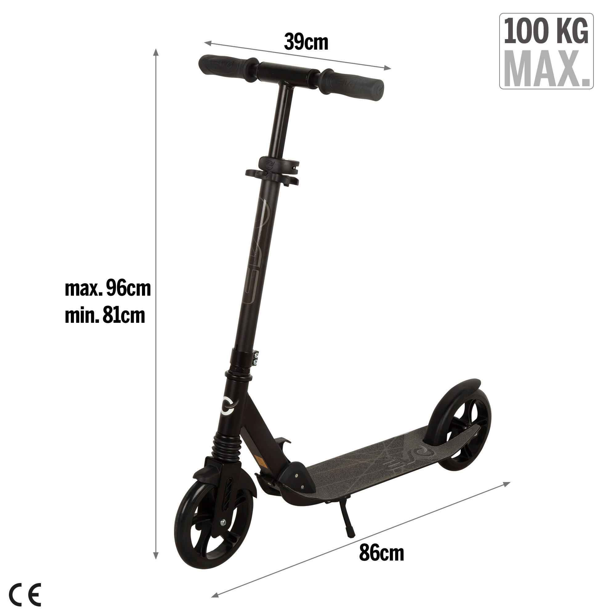 Trottinette 2 roues pliable et réglable noire EVO 4/7