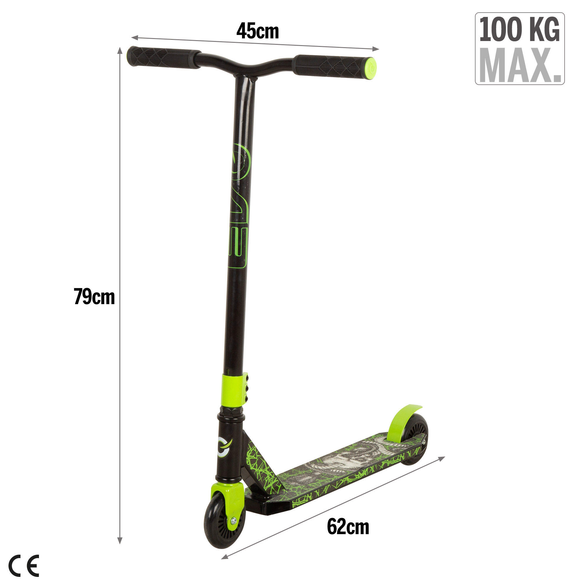 Scooter infantil de 2 rodas, preta e verde EVO 4/7