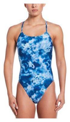 Nike swim hydrastrong multi print blauw damesbadpak