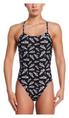 Nike swim hydrastrong multi print zwart damesbadpak