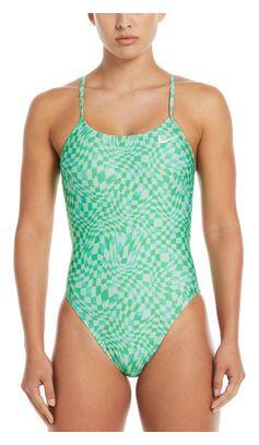 Costume intero donna Nike Swim HydraStrong verde stampa