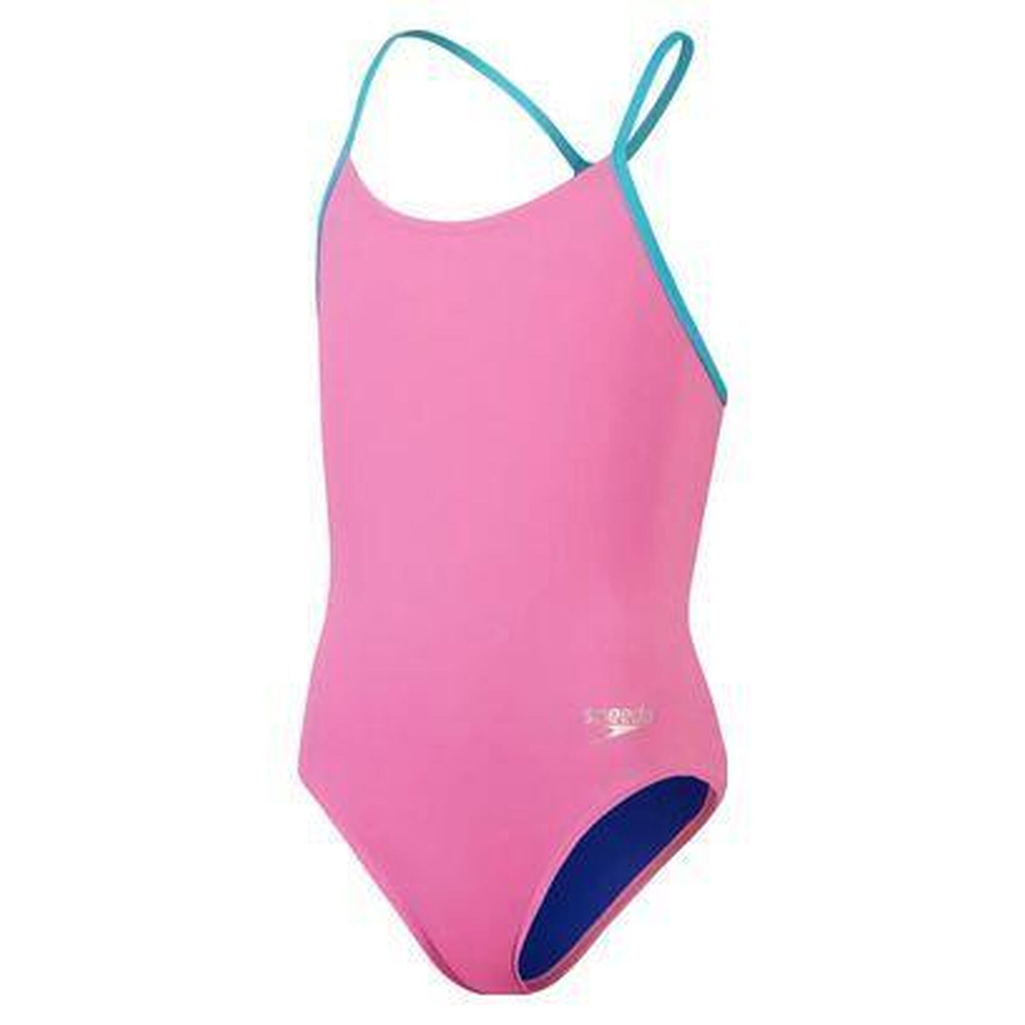 Speedo - Maillot De Bain Enfant 1 Pièce Eco+ Solid Lane Line Rose/bleu - Maillot De Bain 1 Pièce - Rose - 13-14 Ans - Decathlon