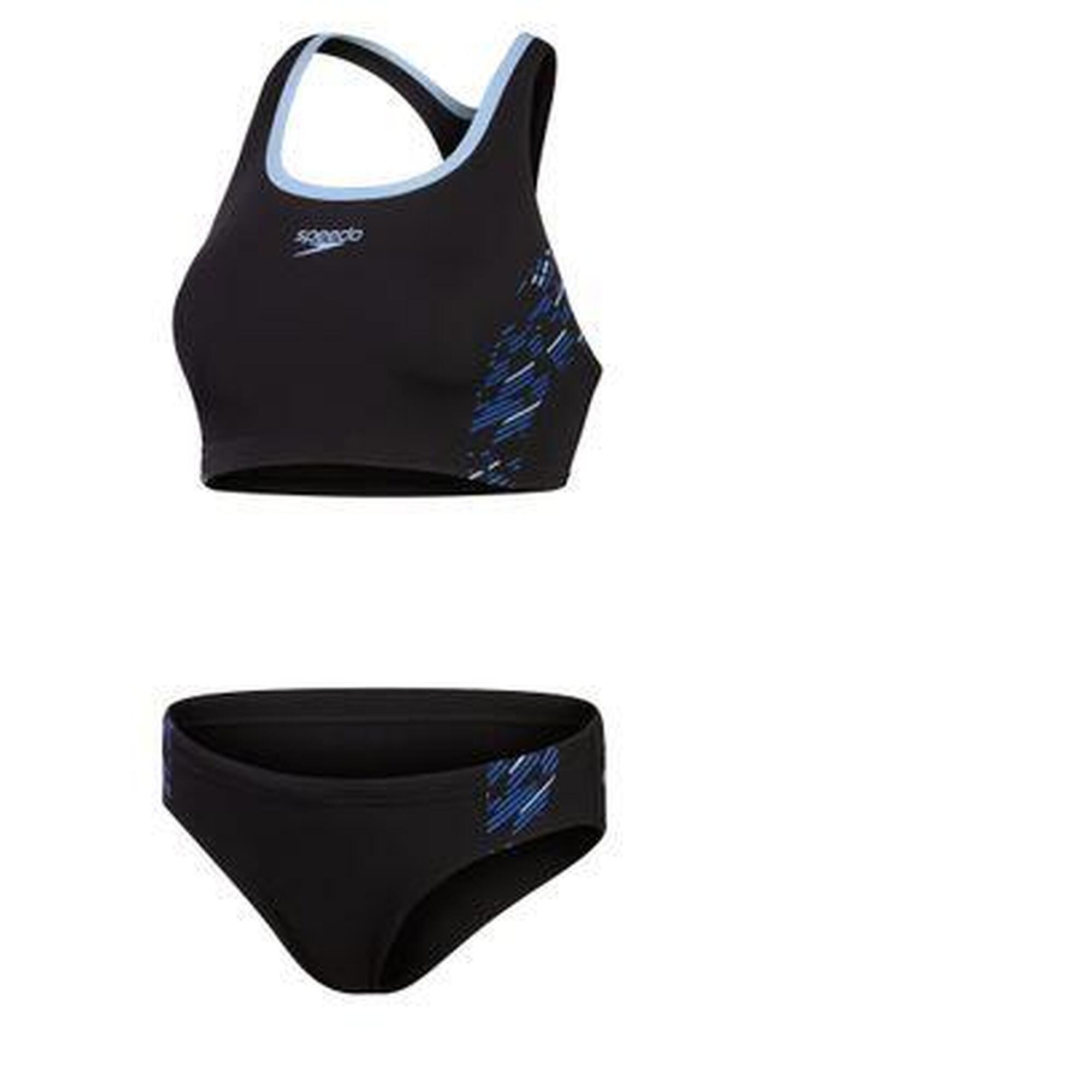 Speedo - Maillot De Bain Femme Speedo 2 Pièces Placement Noir / Bleu - Maillot De Bain 2 Pièces (bikini) - Bleu|noir - 30 - Decathlon
