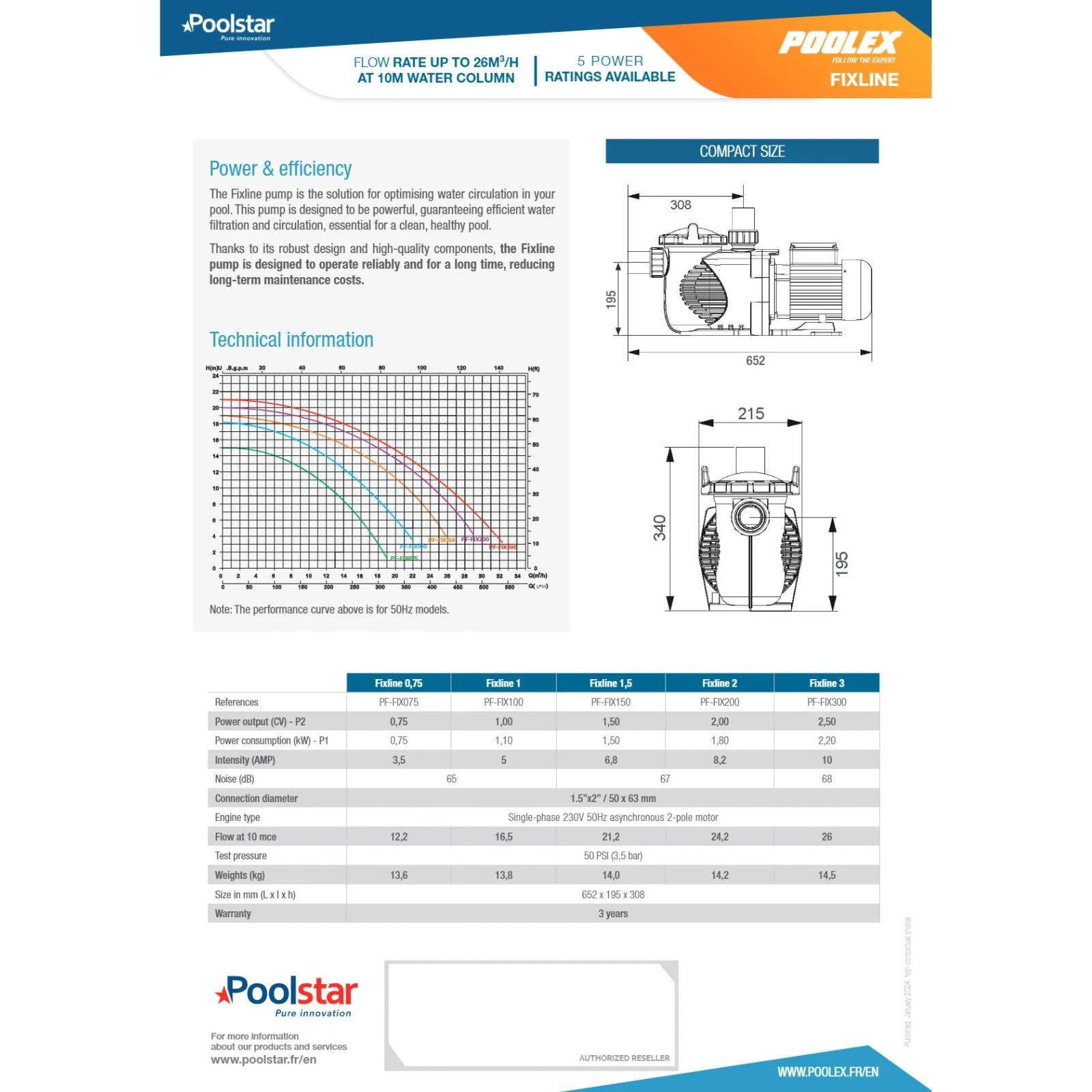 Bomba de filtro Poolex Fixline - 3 CV - 220V/50 Hz 3/3