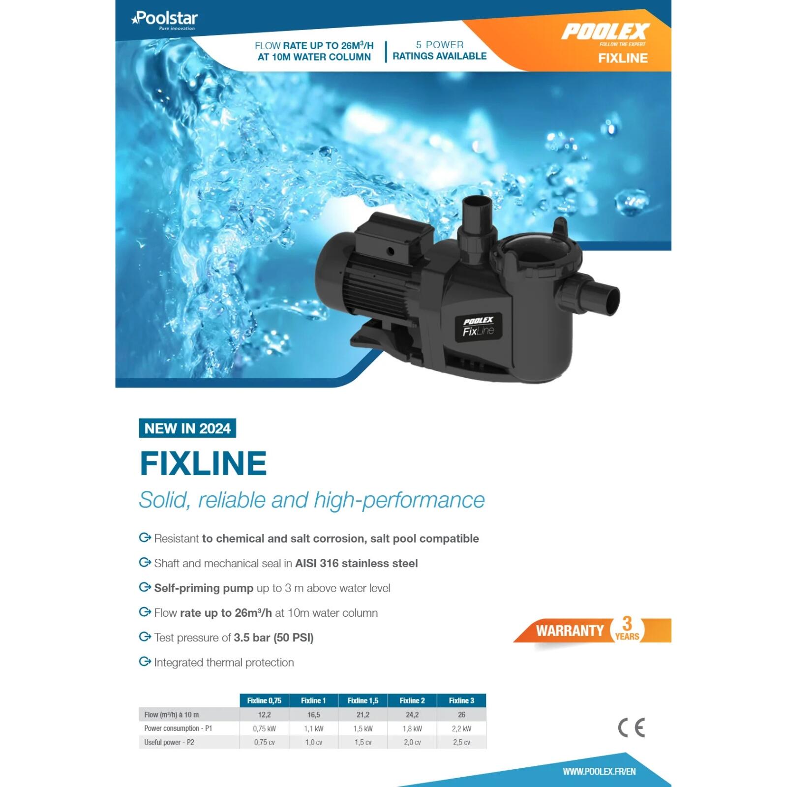 Bomba de filtro Poolex Fixline - 3 CV - 220V/50 Hz 2/3