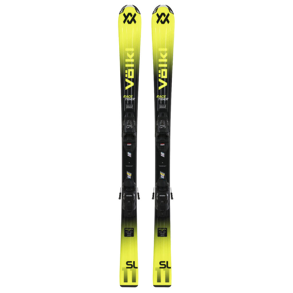 Volkl Racetiger Jr. Yellow Ski Set + 4.5 VMotion Jr. Bindings (Yellow, Boys)