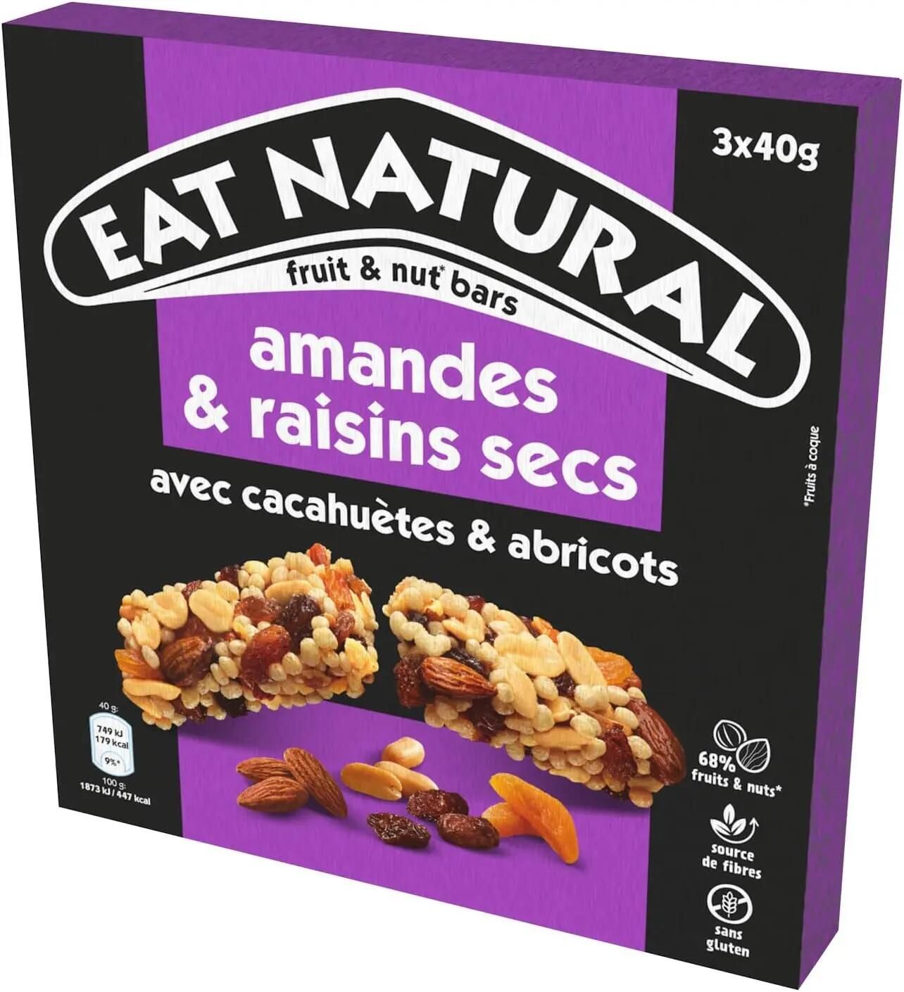 Barres de Céréales Eat Natural  – Amandes, raisins, abricots – 15×40 g 3/5