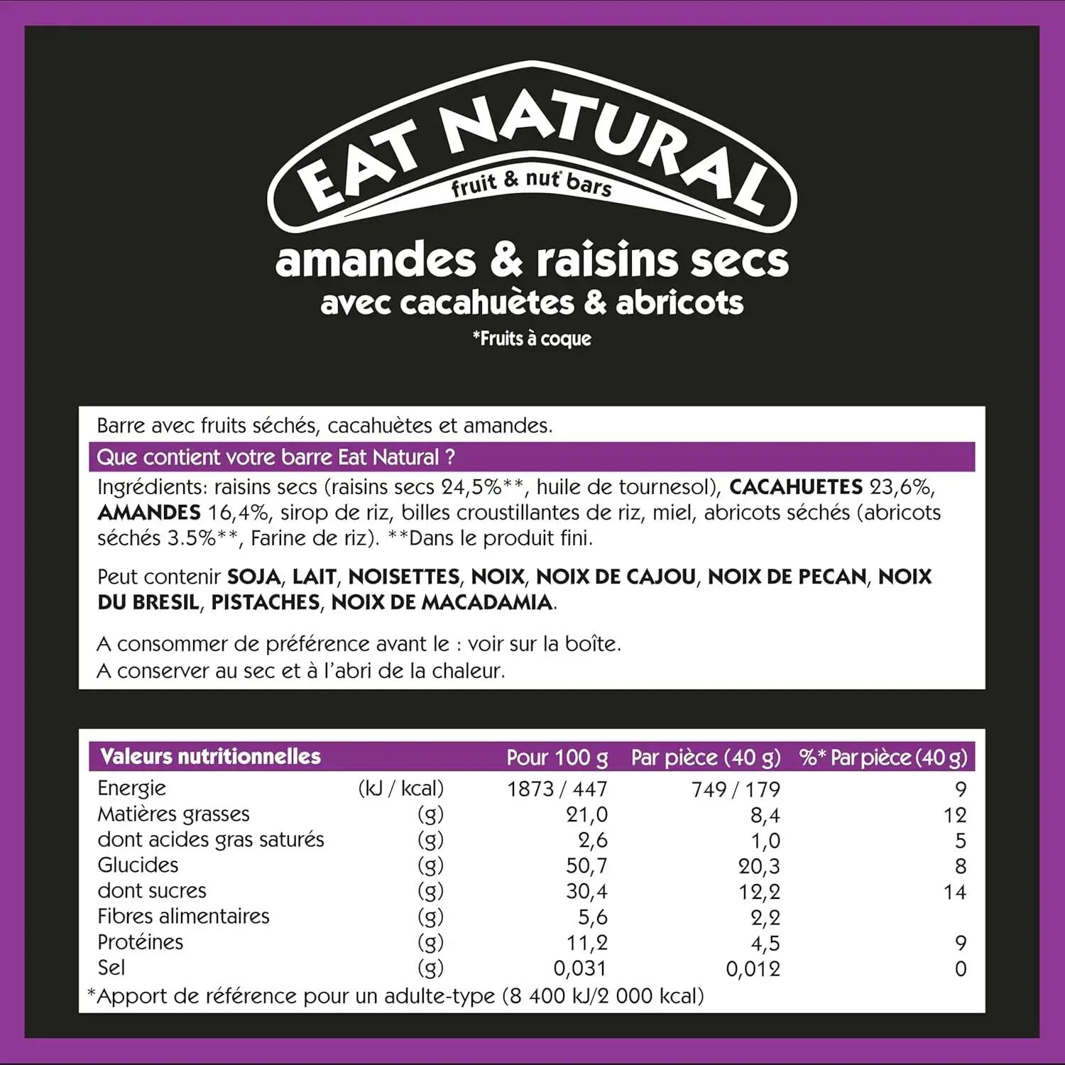 Barres de Céréales Eat Natural  – Amandes, raisins, abricots – 15×40 g 2/5