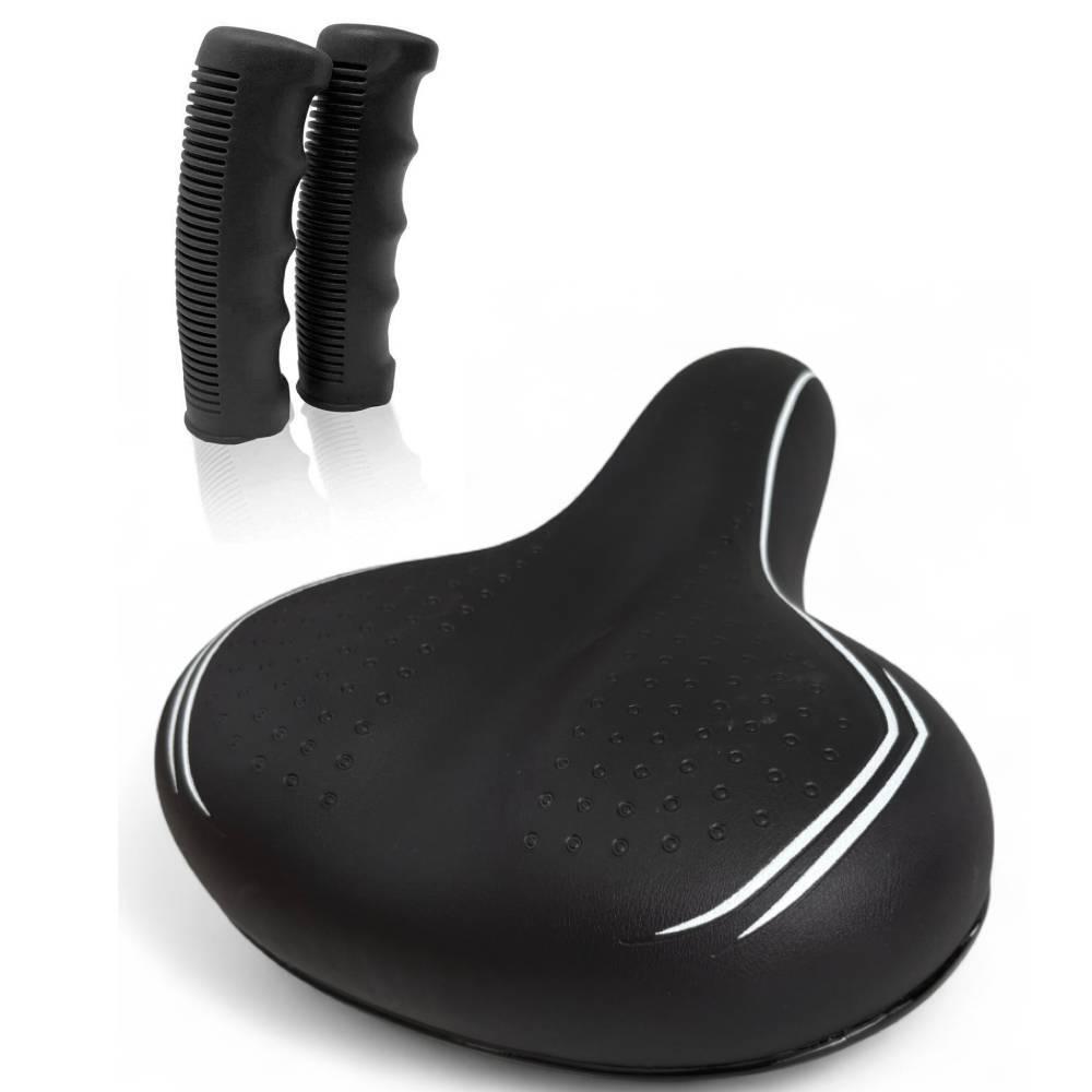 MADICKS SELLA NERA + COPPIA MANOPOLE PER BICI CITY BIKE COMODA COMPLETA DI MORSETTO