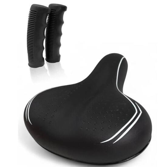 Sella Nera + Coppia Manopole Per Bici City Bike Comoda Completa Di Morsetto