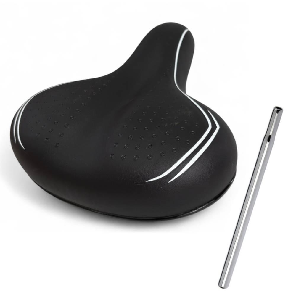 MADICKS SELLA NERA + TUBO SELLA CROMATO BLACK PER BICI CITY BIKE CONFORT COMODA UNISEX