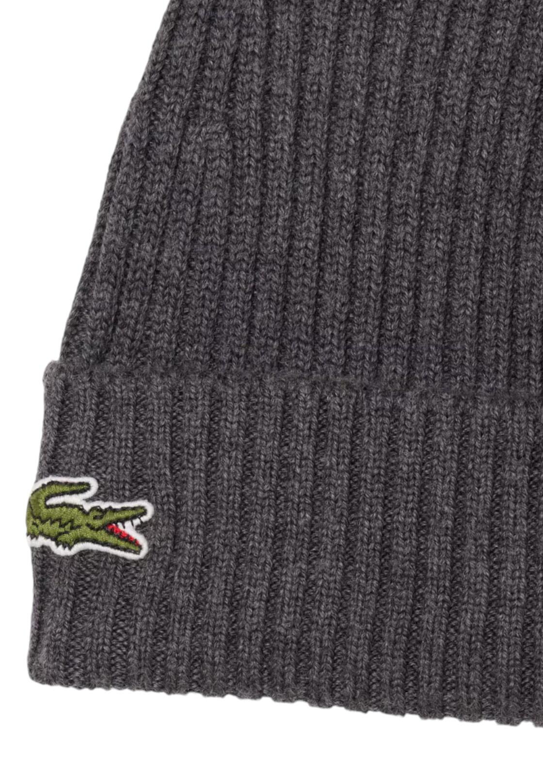 Gorro Gris Lacoste de Lana Acanalada Bitume Chine Cálido y Suave 2/5