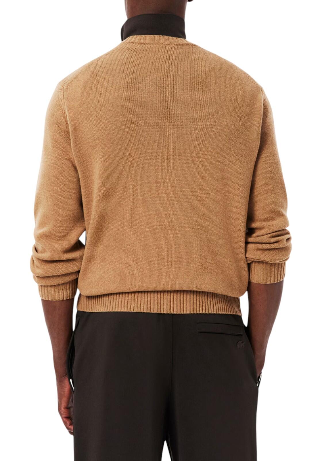 Jersey Marrón Lacoste de Lana Cardada Tricot Datte Chine Clásico y Cálido 3/4