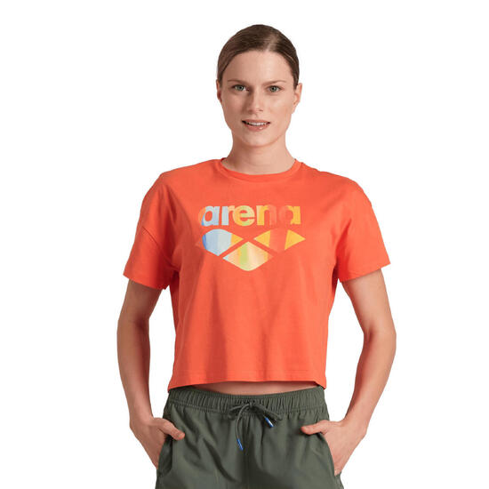 Koszulka damska top bawełniany sportowy okrągły dekolt Arena Crop Top