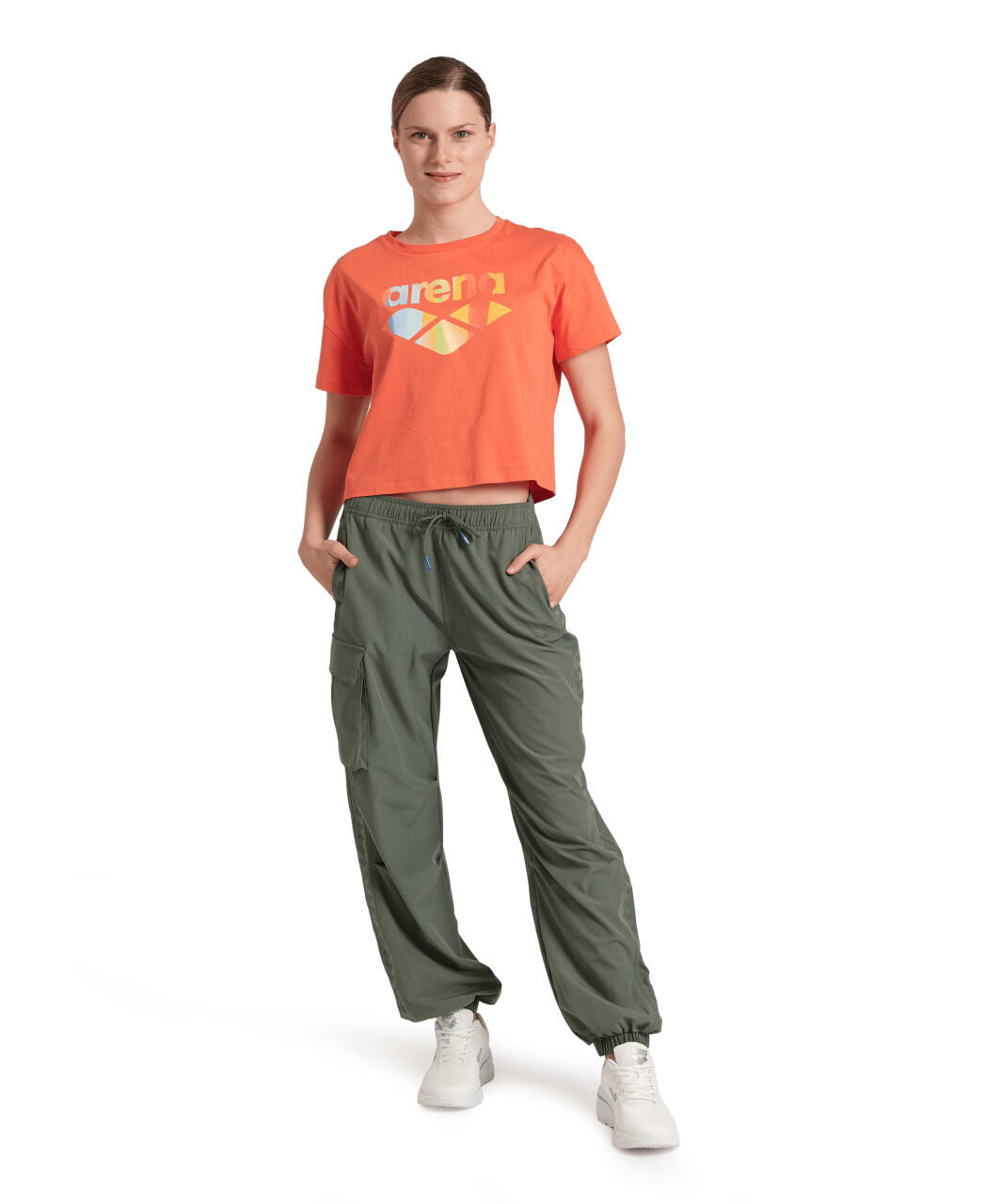 Koszulka damska top bawełniany sportowy okrągły dekolt Arena Crop Top 2/7