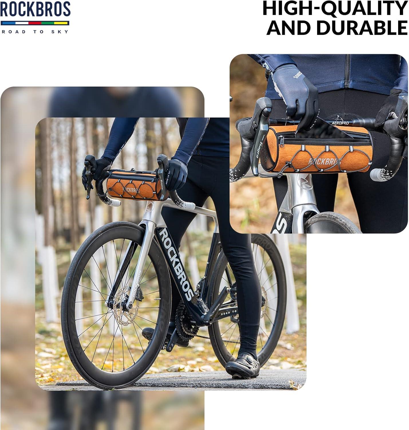 ROCKBROS Sacoche Guidon Vélo 1,5L Étanche Réfléchissante VTT Gravel Route Orange 7/8