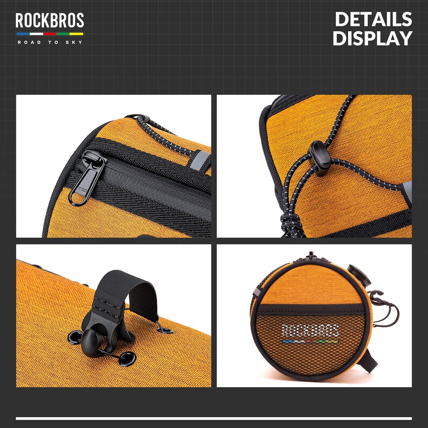ROCKBROS Sacoche Guidon Vélo 1,5L Étanche Réfléchissante VTT Gravel Route Orange 4/8