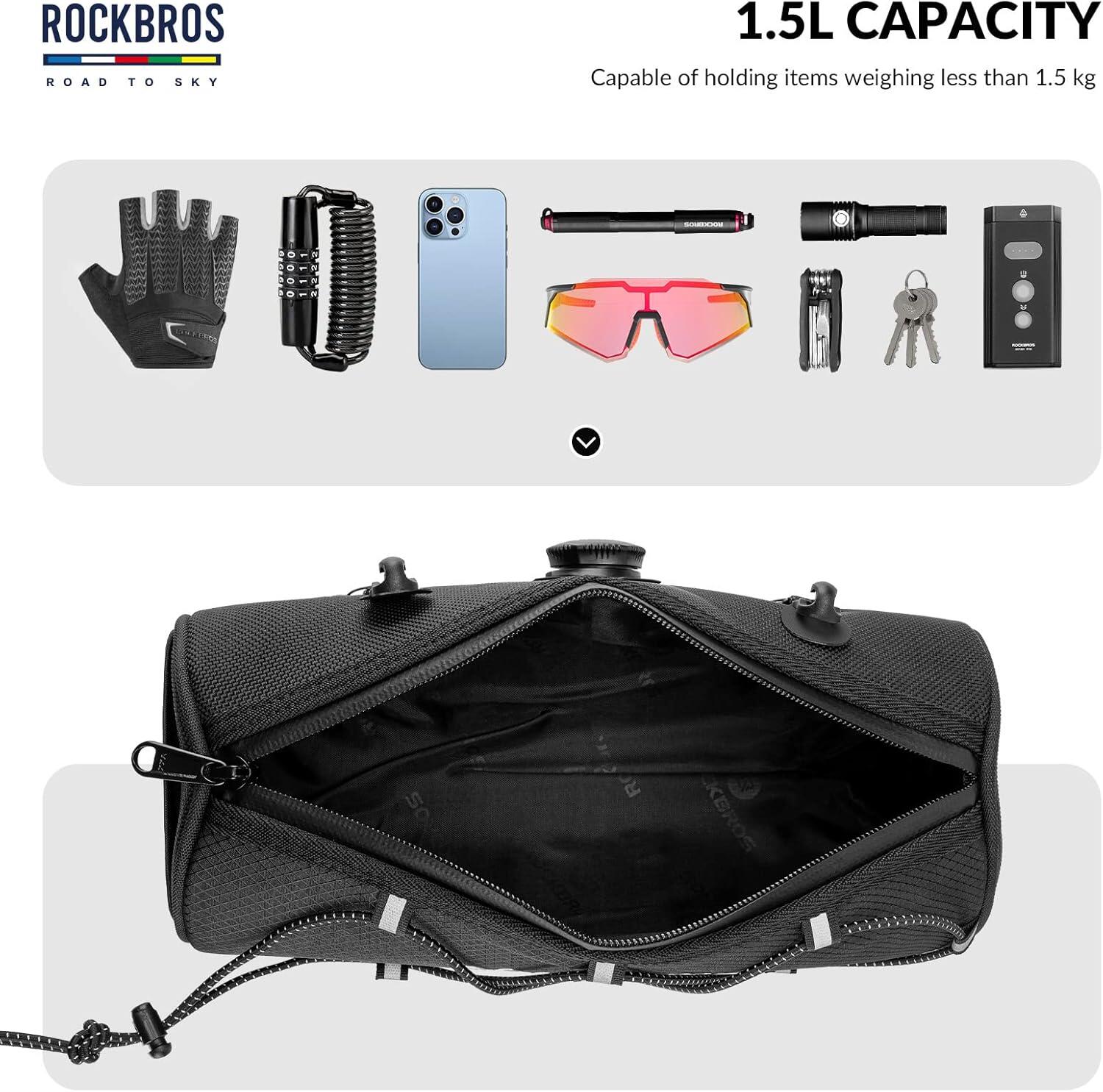 ROCKBROS Fietsstuur Tas 1,5L Waterdicht Reflecterend MTB Gravel Road Zwart 3/8