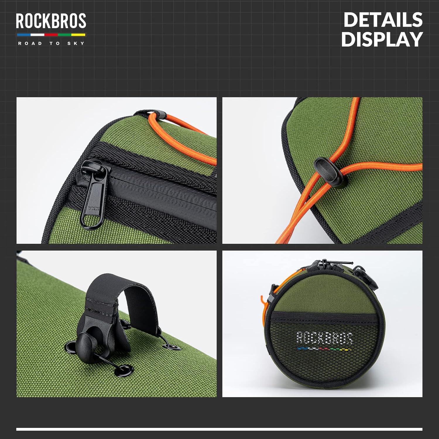 ROCKBROS Sacoche Guidon Vélo 1,5L Étanche Réfléchissante VTT Gravel Route Vert 3/8