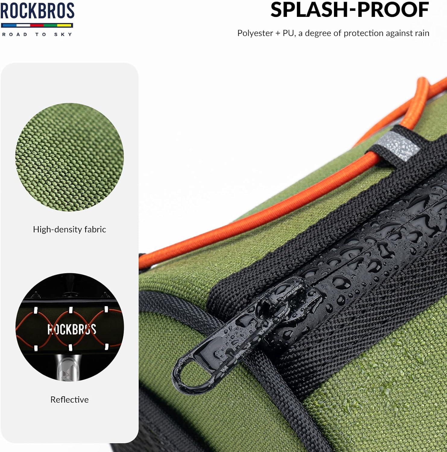 ROCKBROS Sacoche Guidon Vélo 1,5L Étanche Réfléchissante VTT Gravel Route Vert 5/8