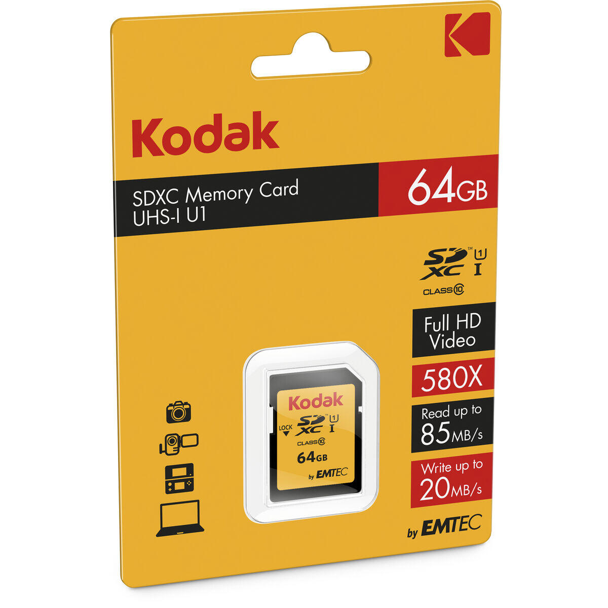 Scheda Di Memoria Micro SD con Adattatore KODAK SD 64GB UHS-I U1 V10 64 GB 3/5
