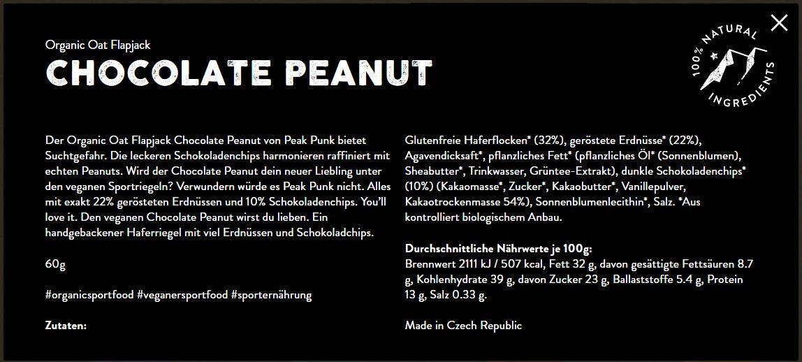 Peak Punk Organic Oat Flapjack 60 g - Chocolate Peanut 3/7