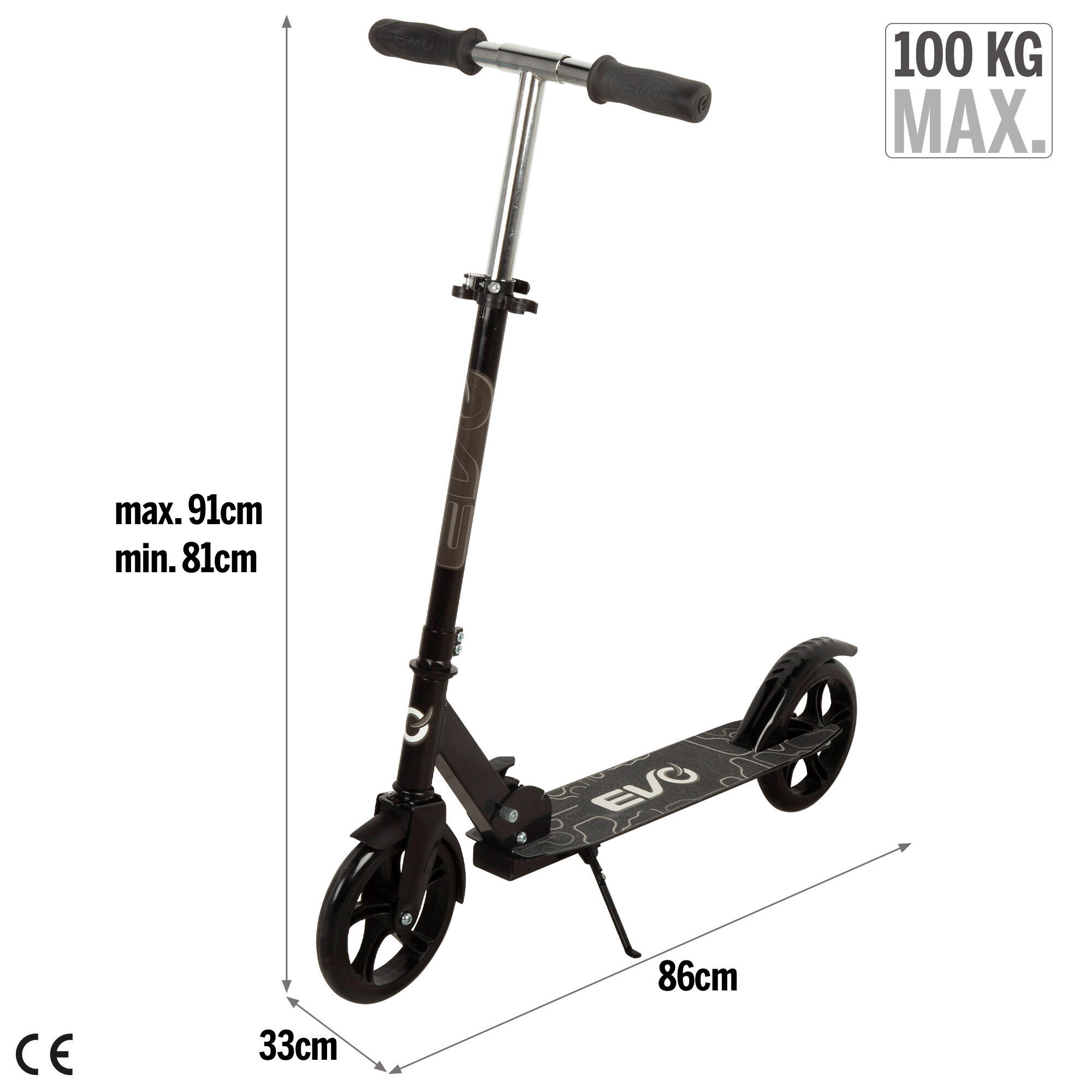 Scooter 2 roues pliable et réglable en hauteur noir EVO 4/7