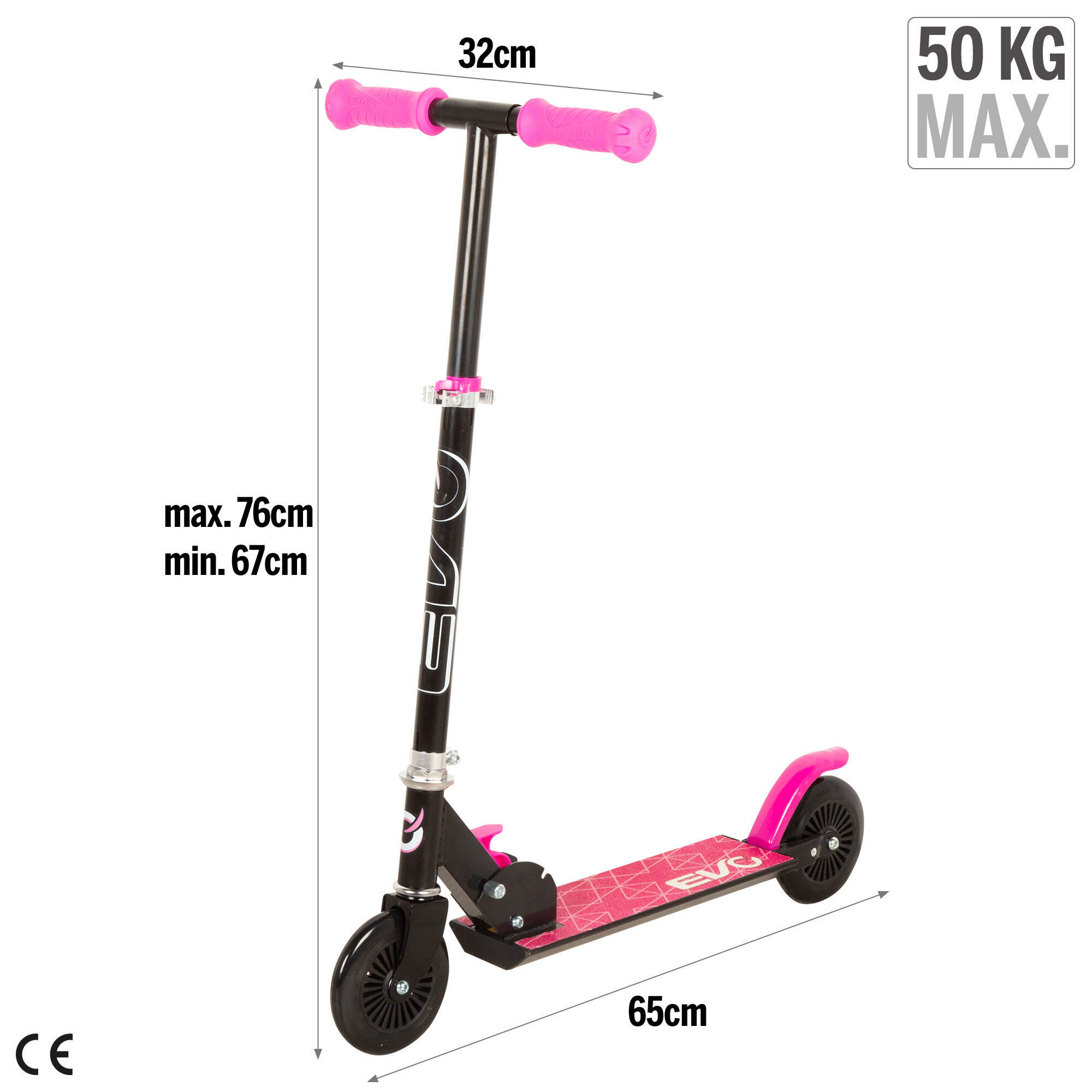Trotinete de 2 rodas dobrável e ajustável rosa EVO 4/7