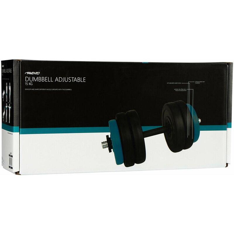 Ganteră ajustabilă Avento 15 kg, discuri sintetice, bară cromată, multicoloră