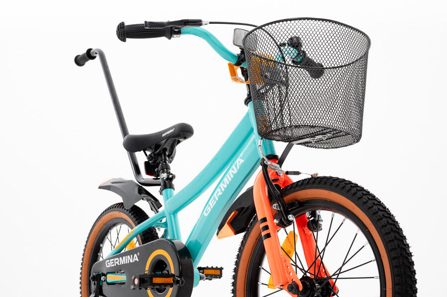 Kinderfiets GERMINA 16 voor jongens, mandje, duwstang, zijwieltjes 3/7