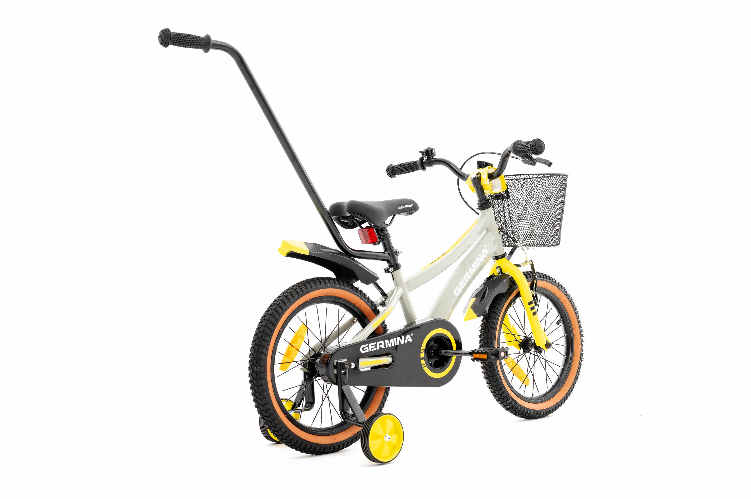 Kinderfiets GERMINA 16 voor jongens, mandje, duwstang, zijwieltjes 3/7