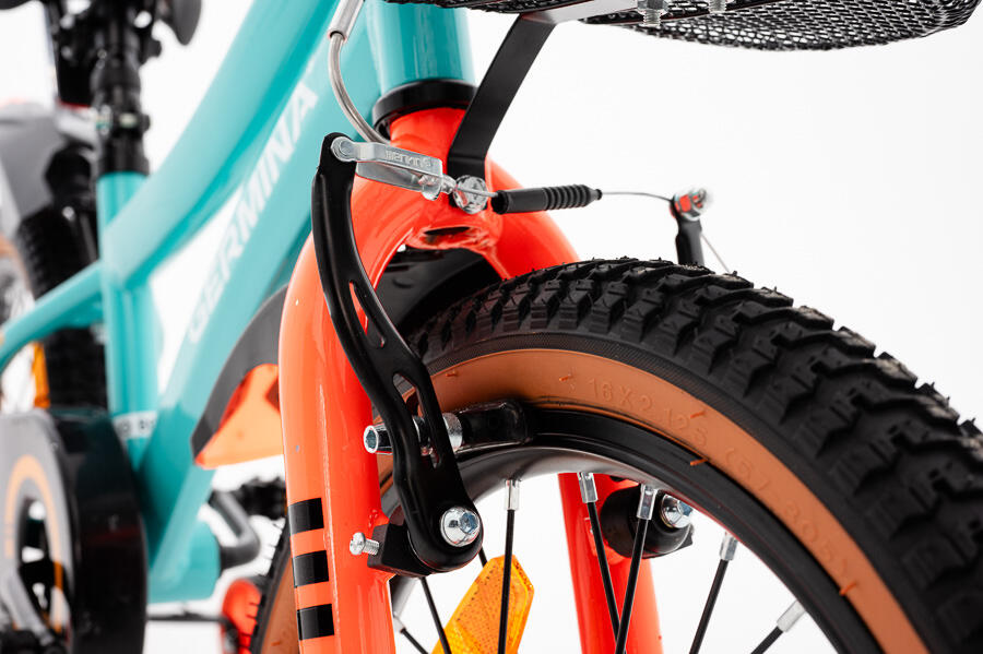 Kinderfiets GERMINA 16 voor jongens, mandje, duwstang, zijwieltjes 2/7