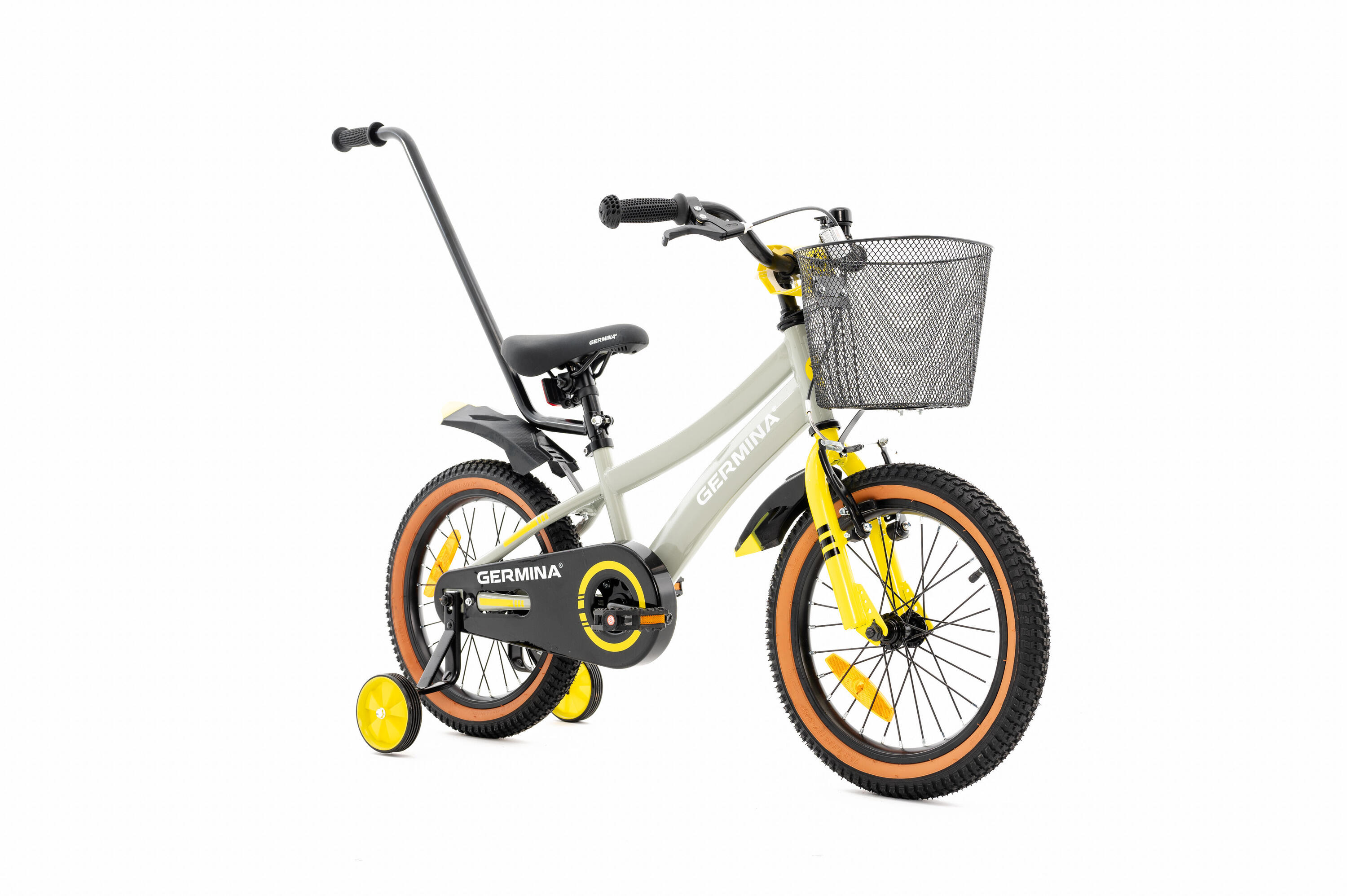 Kinderfiets GERMINA 16 voor jongens, mandje, duwstang, zijwieltjes 2/7
