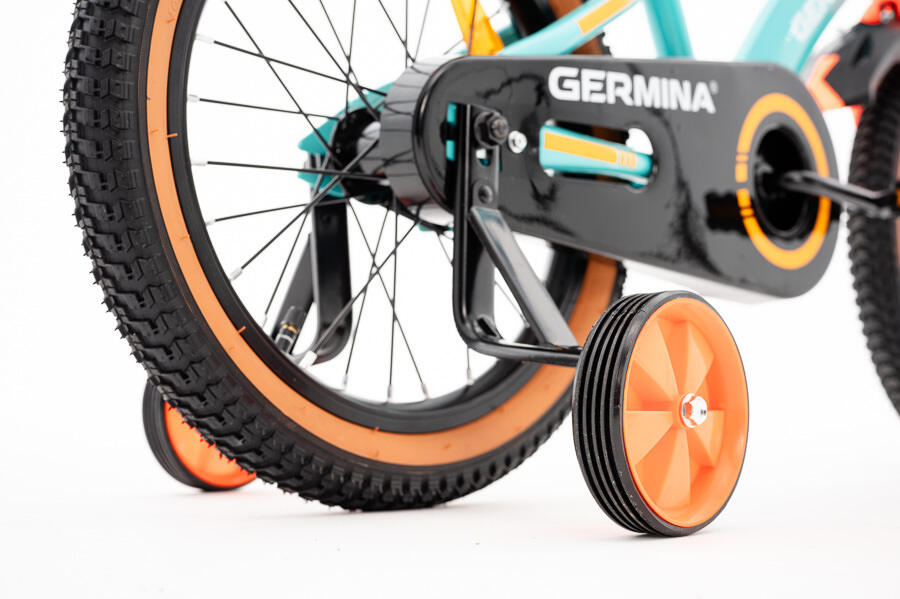Kinderfiets GERMINA 16 voor jongens, mandje, duwstang, zijwieltjes 7/7